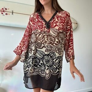 Floral V-Neck Cover-Up Tunic Dress